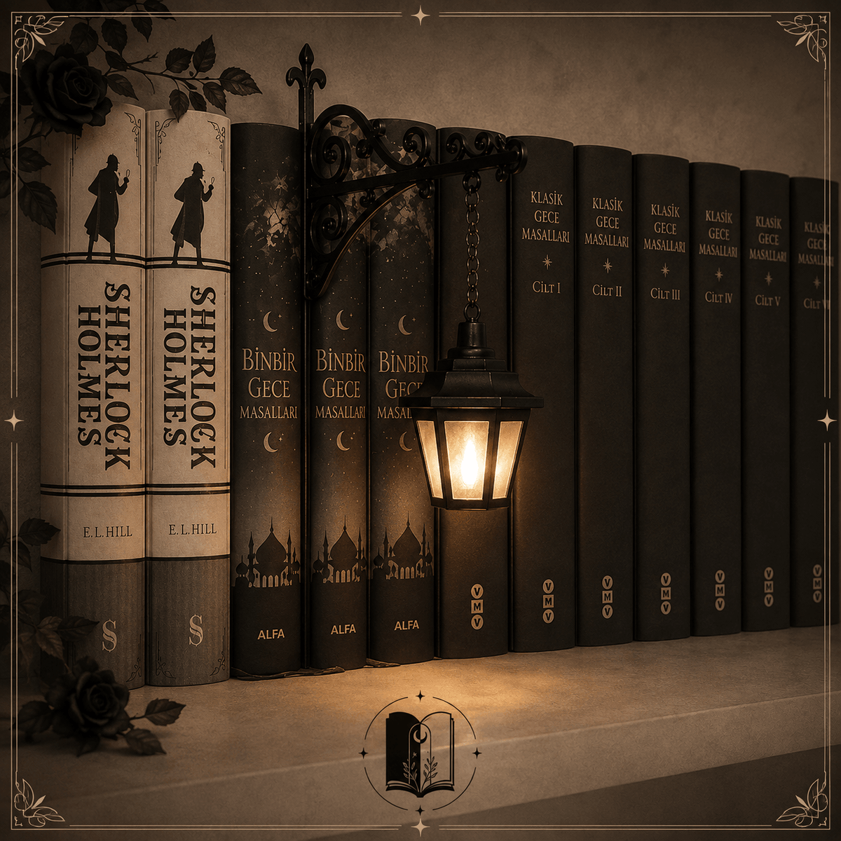 Vintage Lantern Book Nook Light - Cozy Bookshelf Decor
