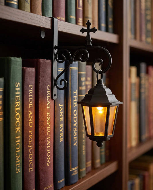 Vintage Lantern Book Nook Light - Cozy Bookshelf Decor